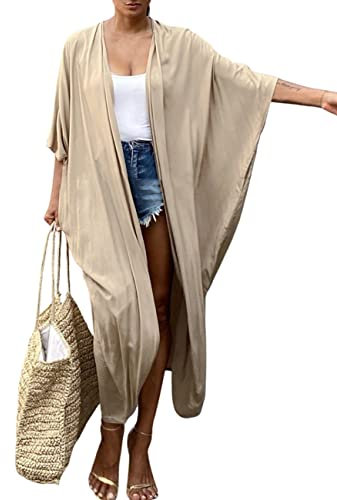 Bsubseach Women Long Beach Swimsuit Cover Ups for Swimwear Sexy Bikini Beach Kimono Cardigan Apricot