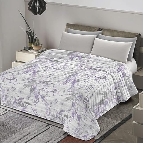 Banzaii Trapuntino Mezza Stagione, Copriletto Primaverile Estivo, Trapuntato Imbottito Matrimoniale 250x260 cm Giada Viola Made in Italy