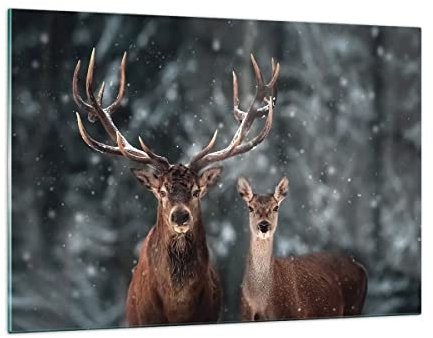 Wandbilder Dekoration Wohnzimmer Hirsch Rentier Reh Bilder auf Glas 120x80cm Glasbild Schlafzimmer Küche Deko Wand Kunstdruck Art Groß XXL Wanddeko Bild im Glas Modern Wall Decor GAA120x80-5060