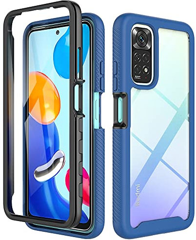 ESTH® Coque Transparente pour Xiaomi Redmi Note 11 Pro(4G/5G) Antichoc Housse Full Body Protection, Étui Antipoussière Incassable [avec Protecteur D'écran], Bleu Foncé
