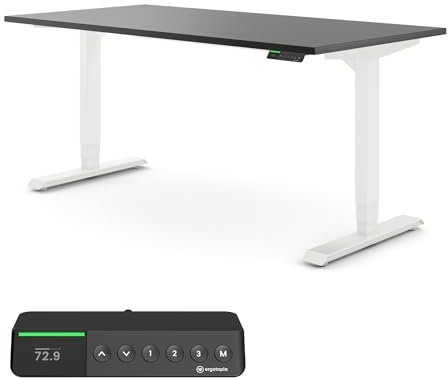Ergotopia Desktopia Pro X Elektrisch höhenverstellbarer Schreibtisch, Ergonomischer Stehtisch für Büro oder Home Office (Schwarz, Gestell Weiß, 180 x 80 cm)