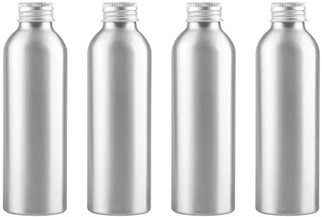 ZEOABSY 4 Pièces Flacon Aluminium Vides 150 ML, Bouteille Avec Bouchon Fileté Argent pour Cosmétique Shampooing Salle de Bains Hôtel Voyage Rechargeables
