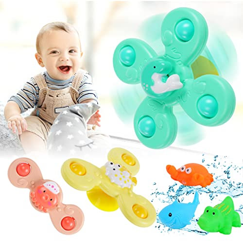 Ainiv Ventouse Spinner Jouets, 3PCS Poulpe Puffer Dauphin Animaux Mignons Jouets de Bain Bébé, Ventouses Rotatives Jouets, Bébé Spinner Jouets Cadeau pour Tout-Petit, Enfants, Filles, Garçons 1-6 Ans