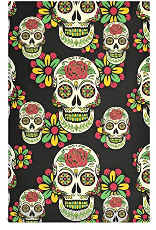 JUMBEAR Mexikanischer Totenkopf-Blumen-Geschirrtuch, weich, saugfähig, wiederverwendbar, Handtuch, Geschirrtücher und Tischdekoration, Handtücher, 71,1 x 45,7 cm, 4 Stück