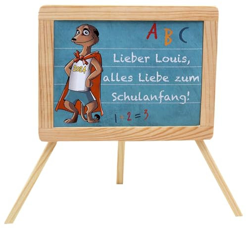 ZauberDeko Schultafel MIT Namen Mint Erdmännchen Schule Einschulung Holz Tafel Tischdeko Schulanfang