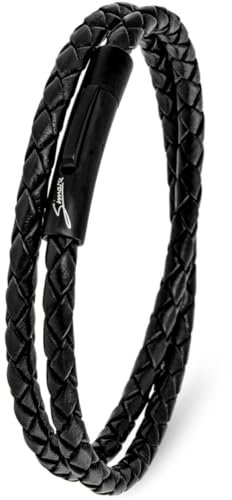 Simaru Lederarmband, 4mm geflochten zum Wickeln für Frauen & Männer, Echtleder-Wickelarmband mit Edelstahl Hakenverschluss, Premium-Qualität ((45cm Lenght - XXL), Schwarz)