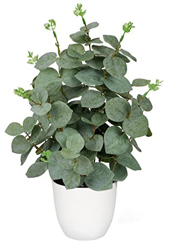 Oairse Kunstpflanzen im Topf, künstliche Eukalyptus Blätter im Weiß Topf, 36cm Eukalyptus Künstlich Dekoration zur Dekoration, Wohnzimmer, Zimmer, Tischdekoration, Badezimmer, Schreibtisch, Küche
