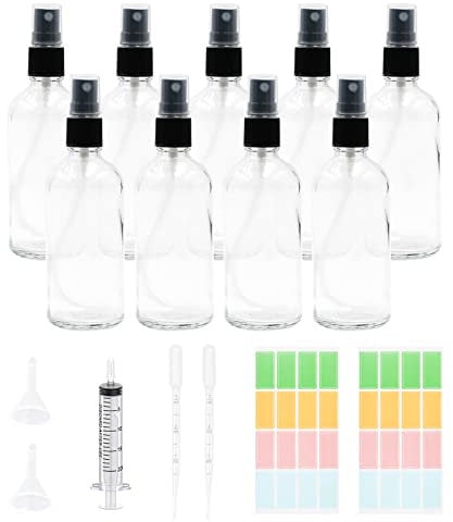 9 unidades de 100 ml de pulverizador de cristal, transparente, botella pulverizadora vacía para llenar, pequeña y portátil, atomizador de perfume para viajes, cosméticos, aromaterapia (9x100 ml)
