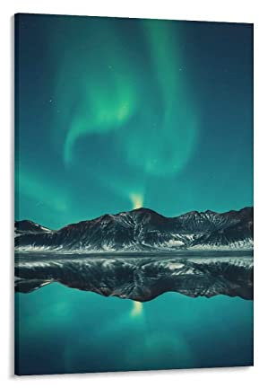 JEYUAN Bild Auf Leinwand Polarlichter Polarlichter Borealis Isländische Landschaft Nordisch Modern Dekoratives Wohnzimmer Poster 60x90cm Kein Rahmen