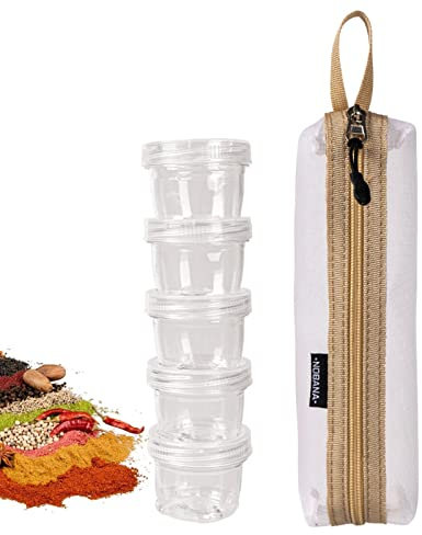 Joyeee Lot de 5 bocaux à épices de camping Salières et poivrières avec sac de rangement de voyage portable blanc, distributeur de récipients d'assaisonnement pour barbecue en plein air