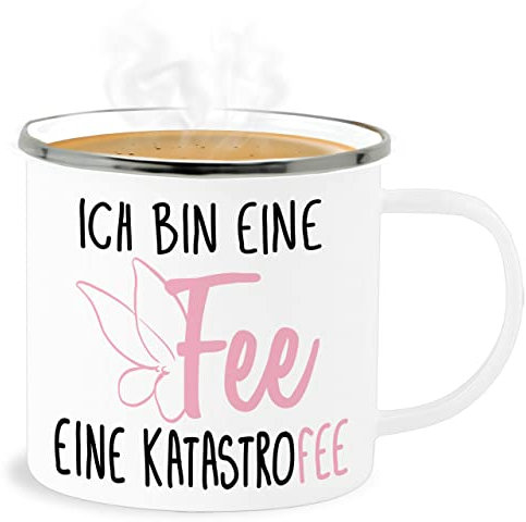 Emaille Becher Blechbecher - Statement Sprüche - Ich bin eine Fee - 300 ml - Weiß Silber - sarkasmus katastrophe tasse spruch katastro spruechen böse sprüche, freche sprueche lustige