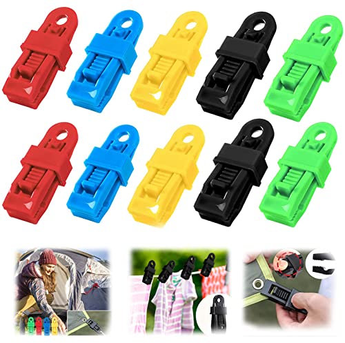 Uezeth 10 PCS Tarp Clips Tarpaulin Clips, Adjustable Heavy Duty Lock Grip for Tarp & Shade Cloth, New Windproof Shade Cloth Plastic Clips, Reusable Tarp Clamps Awning Tarp Clamps for Canopy Outdoor