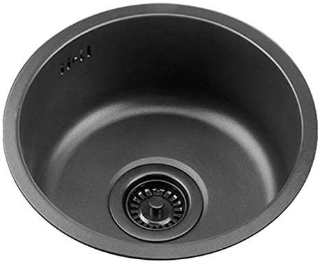 Fregaderos de Cocina Fregadero de preparación de Barra de un Solo tazón Acero Inoxidable Redondo Negro con Grifo extraíble y desagüe Utilizado en Bares, reuniones Familiares, instalación EMP