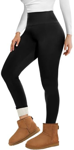 TNNZEET Fleece Lined Leggings Women UK High Waisted Thermal Pants Womens in Winter(Black,S)