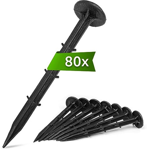 ECENCE 80x Piquet de Fixation pour Le Voile de désherbage Fixation des Tissus Anti Mauvaises Herbes 15cm Piquet de Terre Crochet de Terre Noir Désherbage