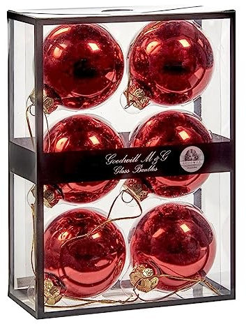 GOODWILL Box-Set mit 6 roten Glaskugeln für Weihnachtsbaum 7 cm