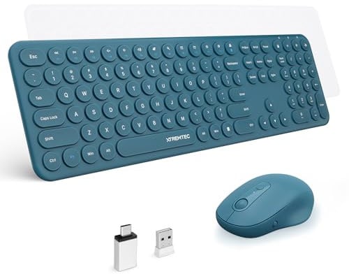 Wireless Keyboard and Mouse, XTREMTEC 2.4G Full Size Wireless Keyboard Mouse Combo-Ultra Slim Silent Cute Computer with USB Receiver for Windows,OS,PC,Desktop, Mac,Tablet,US Layout(Blue A)