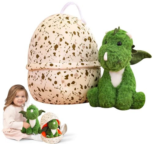HICAS Dinosaurier im Ei Stofftier Plüschtier, Kawaii Dino Eier Kuscheltier Plüsch Kissen Spielzeug Geschenk für Kinder,Jungen und Mädchen 35 cm(Dinosaurier)+39 cm (Ei)