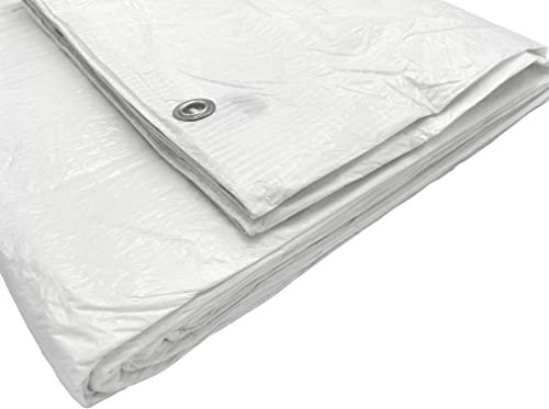 SKIR'CO Bâche Blanche 4 x 8 m - Imperméable - 55 g/m² - Avec Œillets - Protection pour Voiture - Multifonction