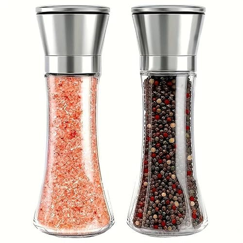 KRADLUX 2-teiliges Premium Edelstahl-Salz- und Pfeffermühlen-Set mit einstellbarem Keramikmahlwerk – stilvolle Glas-Salz- und Pfefferstreuer von höchster Qualität. Ein Set Salz- und Pfeffermühlen