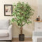 TANGZON 5FT/6FT Artificial Ficus Tree, Indoor Fake Ficus Plant in Pot with 1008 Lifelike Leaves, Replica Faux Potted Plant for Home Living Room Office Balcony Decor (1, Green + White, 160CM/5FT)