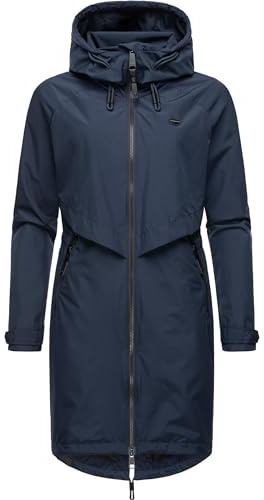 Ragwear langer oversized Damen Übergangsmantel atmungsaktiver und wasserdichter Parka (Wassersäule 11.000mm) mit Kapuze Frodik YOUMODO Navy Gr. XL