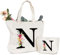Tragetasche und Kosmetiktasche mit Initial, Canvas Einkaufstasche mit Reißverschluss, Personalisiert Initialen Baumwolltasche Geschenk für Freundin Frau Mama Schwester Geburtstag Hochzeit Muttertag N