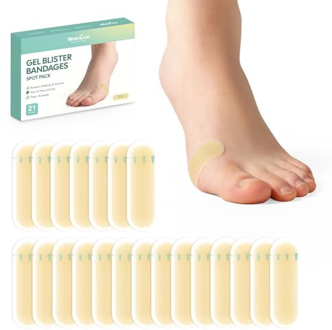Welnove Blasenpflaster – 21 Stück Unsichtbare Hydrokolloid-Gel Pflaster gegen Blasen an Ferse & Zehen – Spezialpflaster als Blasenpolster, wasserfest & hautfarben - Bunion Pack