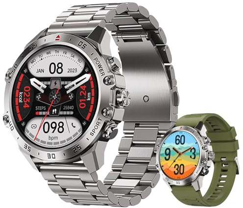 Smartwatch Herren mit Bluetooth Telefonie und Fitnessfunktionen 1,43'' AMOLED Touchdisplay Gesundheitsfunktionen Fitnessuhr für Android iOS (Silber)