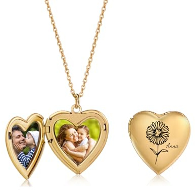 Jeweidea Collar con Foto Personalizada Colgante Foto Dentro Collar Mujer con Grabado para Mamá, Niñas, Regalos de Cumpleaños Navidad