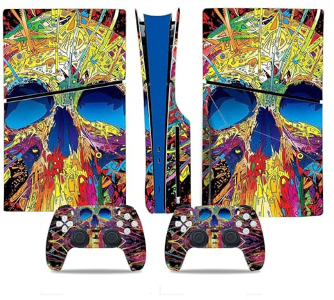 Skin für PS5 Slim Disc Version, Vinyl Aufkleber Skins für Playstation 5 Slim, Wrap Decal Cover Schutzzubehör für PS5 Slim Disc Edition (Farbiges Skelett)