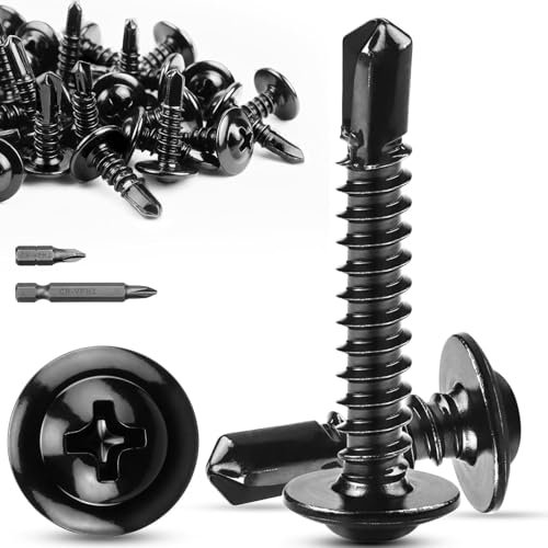 TXXATX Viti Autoperforanti M4,2x25 mm Viti Acciaio Inox 410 Viti Autofilettanti 60 Pezzi Viti Autoforanti con 2 Punte da Trapano Viti a Testa Rotonda per Porte Legno Finestre Metallo Mobilia