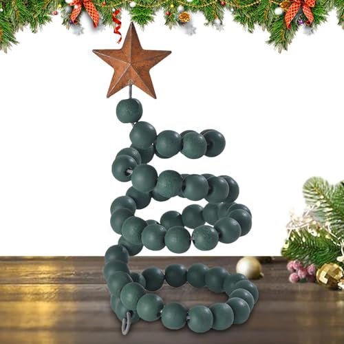 Estatua de árbol de Navidad con cuentas de madera, figuras de árbol de Navidad con cuentas,Decoraciones de mesa para árbol de Navidad - Bonito árbol de Navidad con cuentas artesanales para la