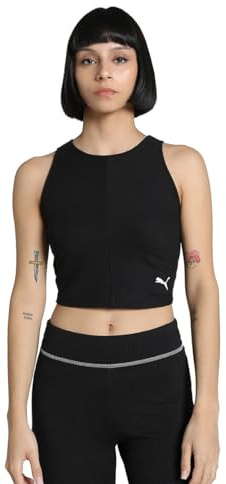PUMA Damen Wardrobe ESS Geripptes Crop-Top XS, Black