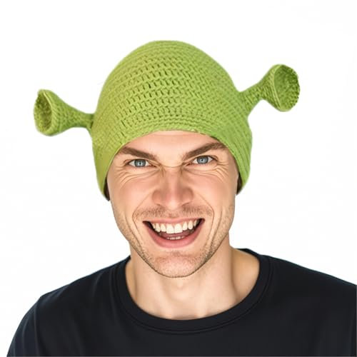 Norhogo Wolle Stricken Hut, grüne Monster Stricken Hut, lustige Hüte, Cosplay Anime Prop Stricken Hüte, für Weihnachten Karneval Party für Männer und Frauen, grün