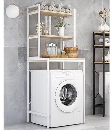Generisch Lagerregal über der Waschmaschine und dem Trockner, 3-stufiger Waschküchen-Organizer zur platzsparenden Aufbewahrung, Standregal für Körbe und Zubehör, 70 x 60 x 70 cm