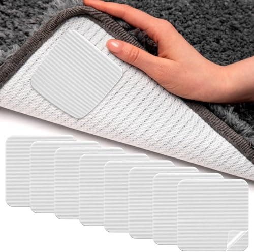 Jortmrd 8 Stück Antirutschmatte Teppich Antirutsch Pads Teppichgreifer Antirutschunterlage Teppichstopper Antirutschpads Teppich Ecken Fixieren Rutschstopp für Holz Fliesen Marmor Böden (10x10cm)