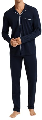 Hanro - Night & Day - Herren - Pyjama - Langarm - V-Ausschnitt - 100% Baumwolle - Atmungsaktiv