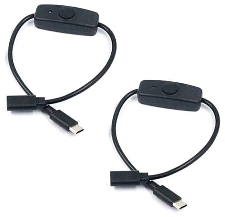 Hsupez 2 cavi di alimentazione da USB C maschio a femmina, supporta amperaggio da 3A, con interruttore e indicatore di funzionamento, lunghezza 30 cm, cavo di ricarica per interruttore di tipo C