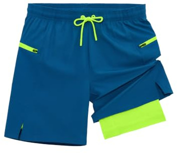 veepro Herren Laufshorts 2 in 1 Shorts Kurze Sporthose Running Gym Shorts Outdoor Jogginghose Trainingsshorts mit Eingebaut Taschen Reißverschluss