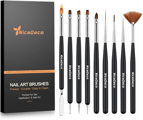 Nicedeco Nail Art Brushes 9pcs, Double-ended Nail Dotting Tool Gel Polish Liner Brushes Design Pen For Nail Drawing and Nail Paint Small Detail Brushes Manicure Design Set