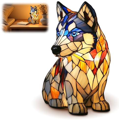 LOMUG Deko Nachtlicht, Hundeserie LED Lampe, Hundelampen aus Harz, Haustier Dekolampe Nachtlampe für Hundefans, Wohndeko Night Light Energieklasse A (Heiser)