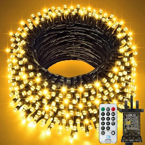 22m 220 LED Christmas Fairy Lights Outdoor Plug in with Remote/Timer - 8 Modes Waterproof String Light Mains Powered, Christmas Lights for Tree Garden Party Decorations（Warm White）
