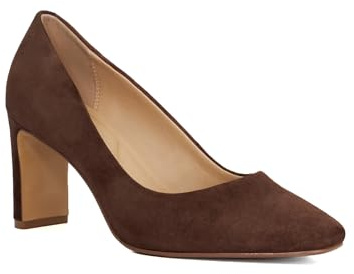 Dune London Ladies Arriving Wide Fit High Block Heel Court Shoes Size UK 6 Suede Brown
