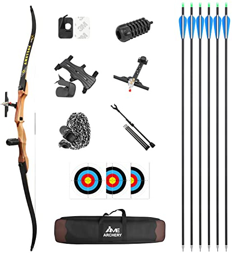 FQH Recurve-Bogenset, 66-70 Zoll, 14-40lbs, für Erwachsene und Anfänger | Eschengriff, Bambus-Wurfarme, abnehmbar, 14-40lbs, Ziel- und Wettkampfschießen