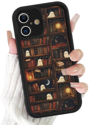 Saqmkil Halloween Hülle für iPhone 15 6,1'', Aesthetic Mode Horror Muster Motiv Design Schwarz Silikon Ultra Dünn Handyhülle, Weich TPU Süßes Mädchen Frauen Stoßfest Case Schutzhülle - Herbst