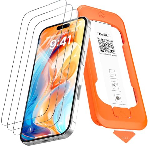 NEW'C Schutzfolie für iPhone 16 Plus, iPhone 15 Plus für Panzerglas | 3 Stück, Transparent, 6,7 Zoll, Montagehilfe inklusive, Einfache Montage, Vollabdeckung, Blasenfrei, 9H Härte, Kratzfest