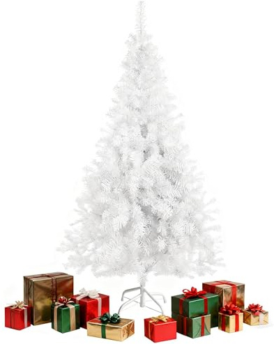 Weihnachtsbaum Weiß 150cm, Weihnachtsbaum Weiss Naturgetreu mit Dichte Zweige, Künstlicher Weihnachtsbaum Metallständer, PVC Tannenbaum Künstlich,Weihnachtsbaum für Weihnachtsdeko Innen Outdoor