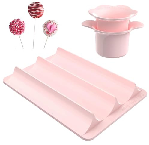 Qubitly Pink Cake Cutter Set, Professional Cake Pop Mould with Matching Tray, Food-Safe Cakesicle Moulds for Uniform Desserts, Baking Tools for Home Kitchen and Party Treat Preparation