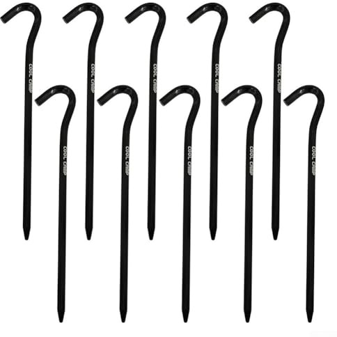 Bulevisiter Aluminum Tent Pegs 10 Pack | Hexagon Rod Stakes for Camping Tents Canopies Awning | Lightweight Alloy Spikes with Hook for Secure Ground